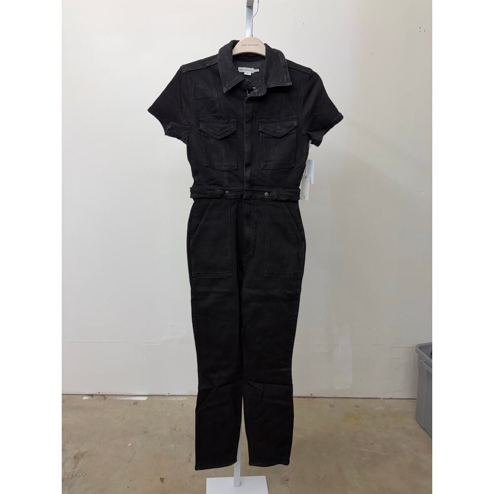 NWT Good American Sz M Fit For Success Black Denim Short Sleeve Utility Jumpsuit - Picture 5 of 6